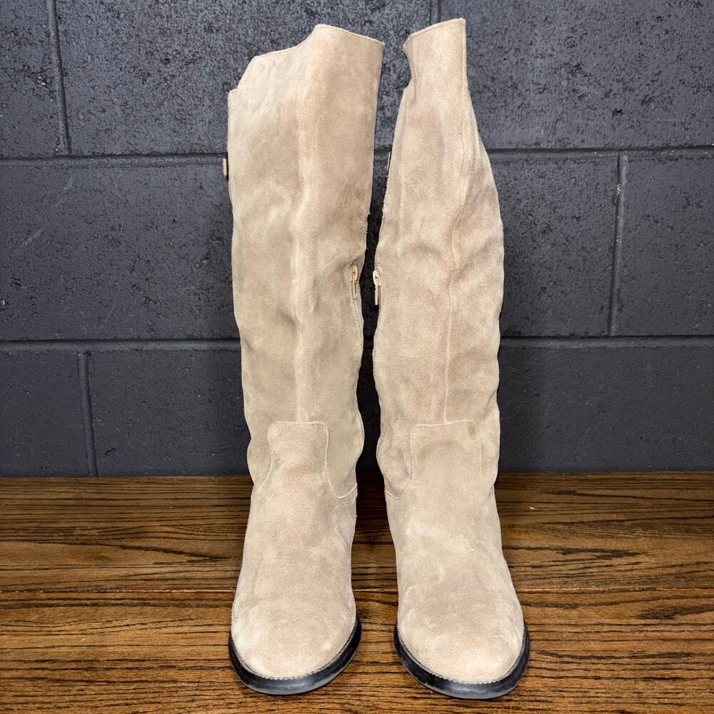Maurices Women’s 10 Tan Suede Knee High Boots Tassel Side Zip - Picture 3 of 10